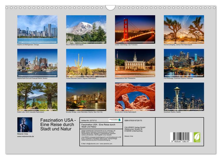 Produktbild: Faszination USA - Eine Reise durch Stadt und Natur (Wandkalender 2026 DIN A3 quer), CALVENDO Monatskalender