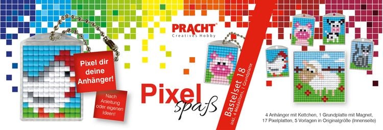 Produktbild: Pixel Bastelset 18 Huhn, Schwein, Kuh, Katze, Schaf