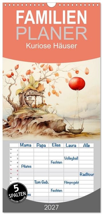 Produktbild: Familienplaner 2027 - Kuriose H&auml;user mit 5 Spalten (Wandkalender, 21 x 45 cm) CALVENDO