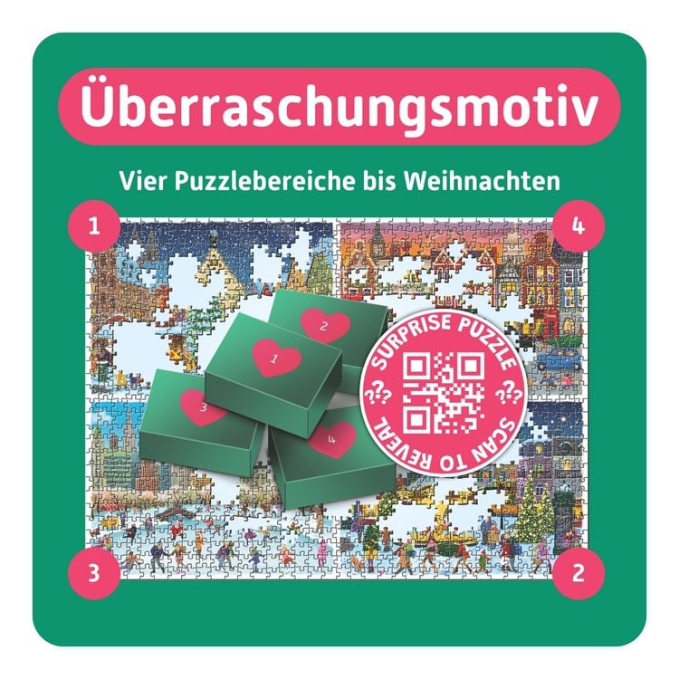 Produktbild: TEAMPUZZLE &ndash; Weihnachtsst&auml;dte &ndash; 1000 Teile &ndash; Puzzle-Adventskalender f&uuml;r 1-4 Personen