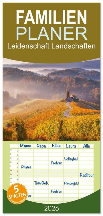 Produktbild: Familienplaner 2026 - Leidenschaft Landschaften mit 5 Spalten (Wandkalender, 21 x 45 cm) CALVENDO