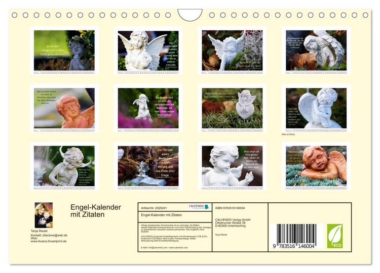 Produktbild: Engel-Kalender mit Zitaten (Wandkalender 2026 DIN A4 quer), CALVENDO Monatskalender