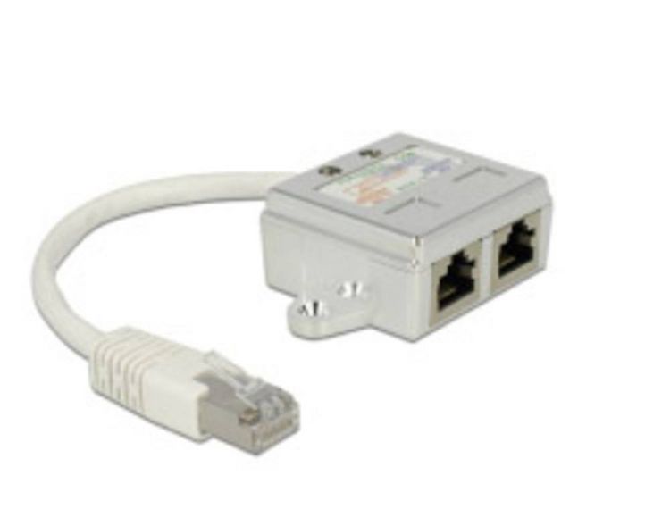 Produktbild: Delock RJ45 Netzwerk Adapter CAT 5 [1x RJ45-Stecker - 2x RJ45-Buchse] 15.00 cm Wei&szlig;
