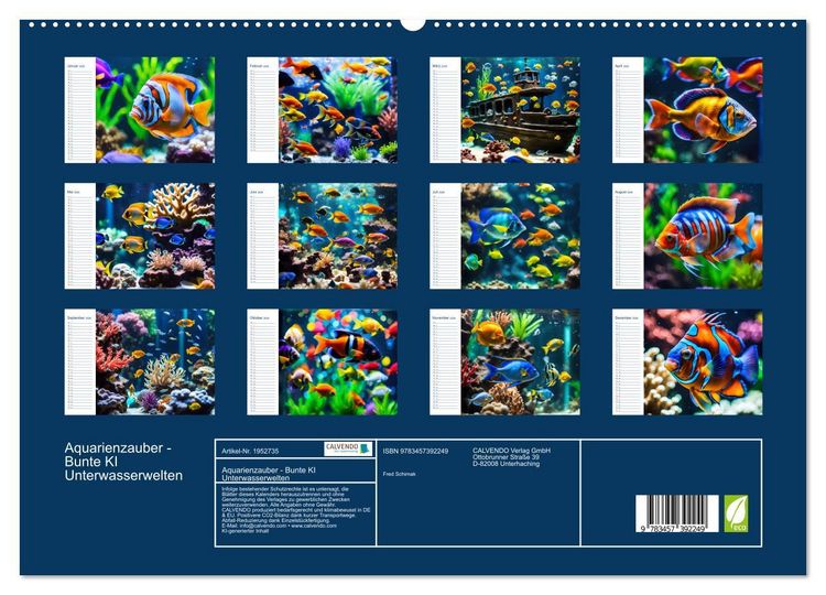 Produktbild: Aquarienzauber - Bunte KI Unterwasserwelten (hochwertiger Premium Wandkalender 2026 DIN A2 quer), Kunstdruck in Hochglanz
