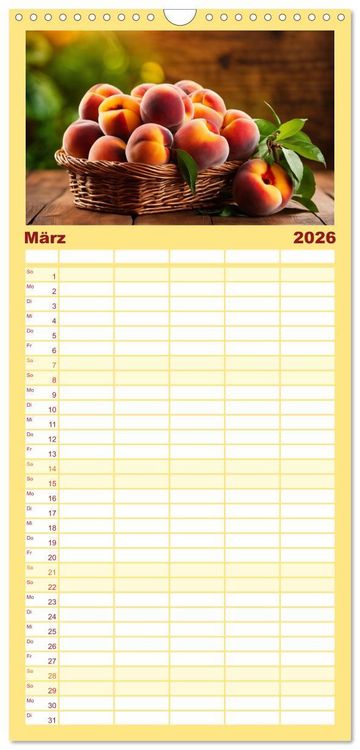 Produktbild: Familienplaner 2026 - Gesundes frisches Obst mit 5 Spalten (Wandkalender, 21 x 45 cm) CALVENDO