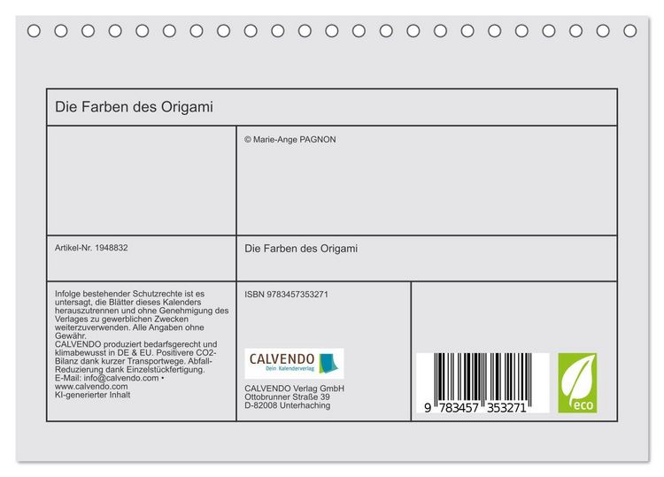 Produktbild: Die Farben des Origami (Tischkalender 2026 DIN A5 quer), CALVENDO Monatskalender