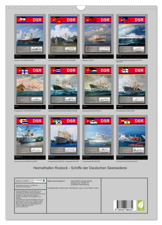 Produktbild: Heimathafen Rostock - Schiffe der Deutschen Seereederei (Wandkalender 2026 DIN A3 hoch), CALVENDO Monatskalender