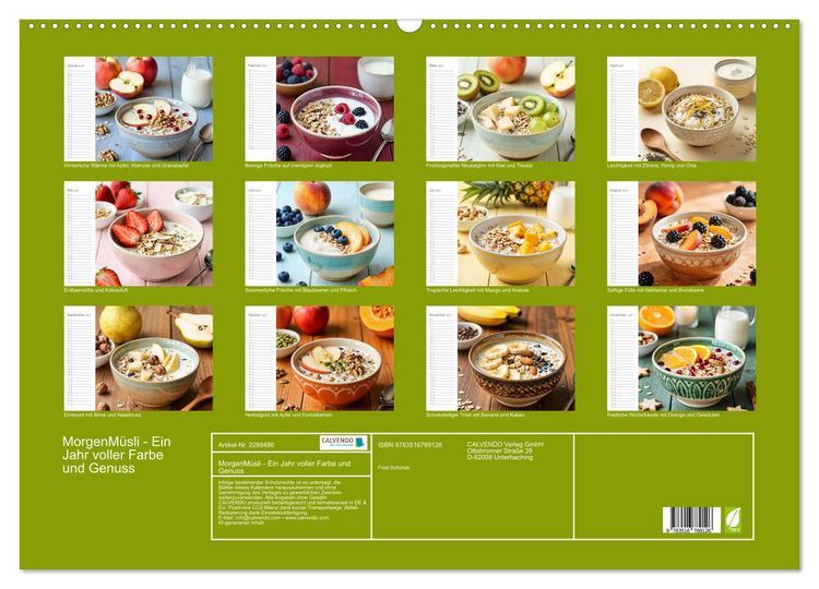 Produktbild: MorgenM&uuml;sli - Ein Jahr voller Farbe und Genuss (Wandkalender 2027 DIN A2 quer), CALVENDO Monatskalender