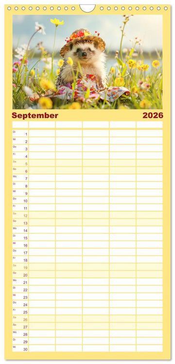 Produktbild: Familienplaner 2026 - Zauberhafte Igel-Models. Blumiger Stil in der Natur mit 5 Spalten (Wandkalender, 21 x 45 cm) CALVENDO