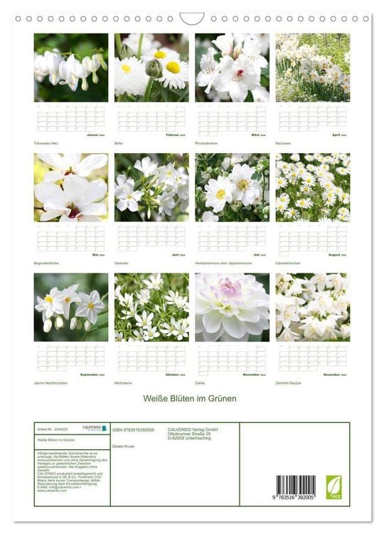 Produktbild: Wei&szlig;e Bl&uuml;ten im Gr&uuml;nen (Wandkalender 2026 DIN A3 hoch), CALVENDO Monatskalender
