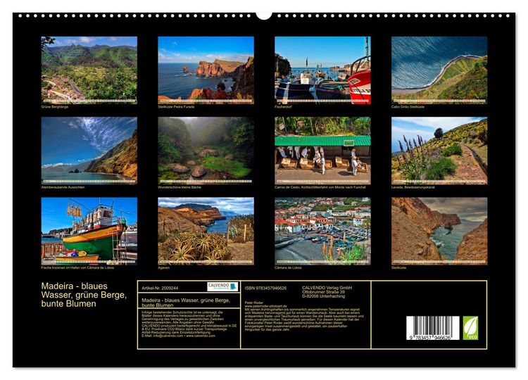 Produktbild: Madeira - blaues Wasser, gr&uuml;ne Berge, bunte Blumen (hochwertiger Premium Wandkalender 2026 DIN A2 quer), Kunstdruck in Hochglanz