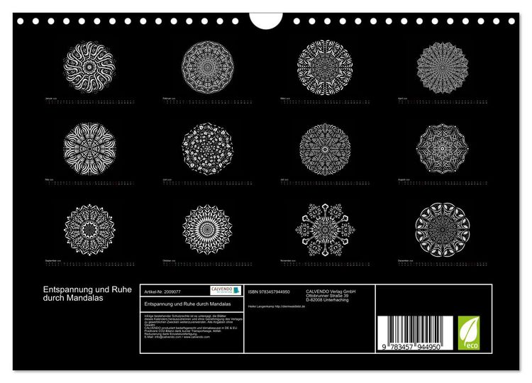 Produktbild: Entspannung und Ruhe durch Mandalas (Wandkalender 2026 DIN A4 quer), CALVENDO Monatskalender
