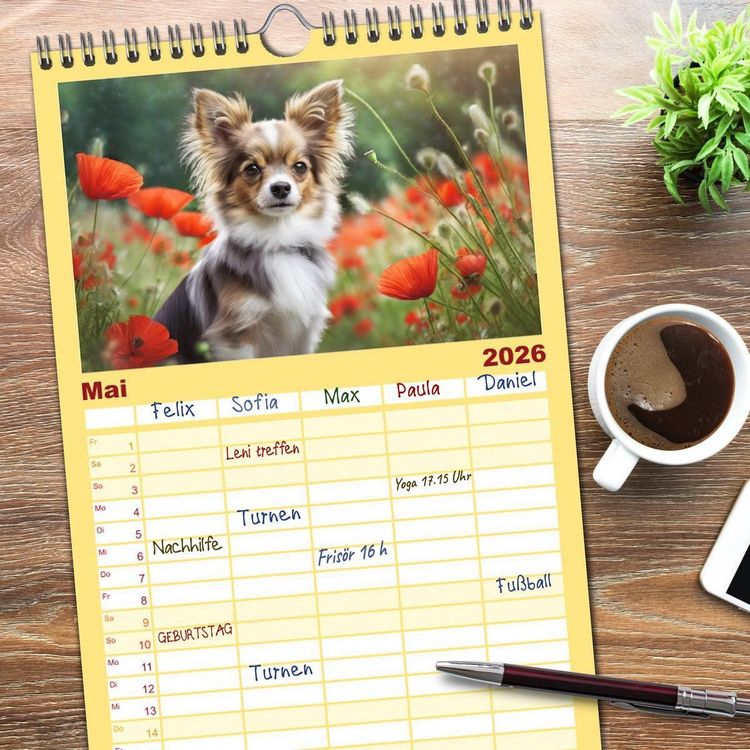 Produktbild: Familienplaner 2026 - Chihuahuas - Kleine Hunde - gro&szlig;e Temperamentb&uuml;ndel mit 5 Spalten (Wandkalender, 21 x 45 cm) CALVENDO