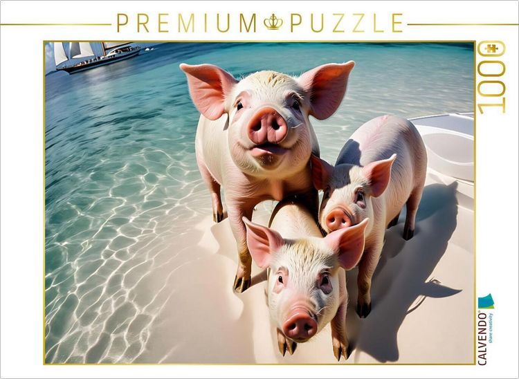 Produktbild: CALVENDO Puzzle Niedliche Ferkel im schneewei&szlig;en Sand von Pig Beach | 1000 Teile Lege-Gr&ouml;&szlig;e 64x48cm Foto-Puzzle f&uuml;r gl&uuml;ckliche Stunden