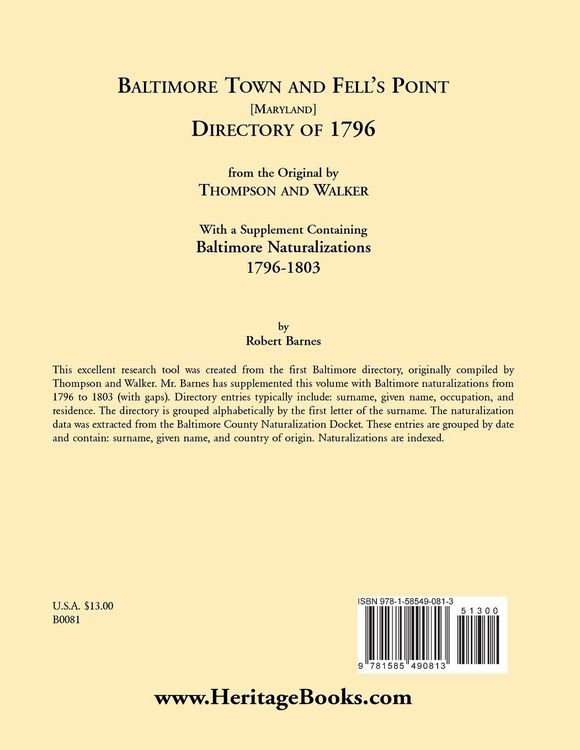 Produktbild: Baltimore and Fell's Point Directory of 1796