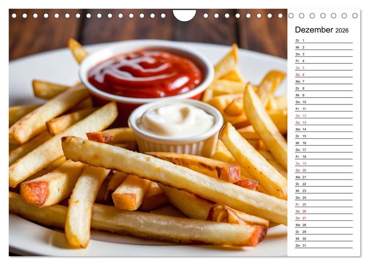 Produktbild: Pommes Rot-Wei&szlig; - Fastfood-Humor mit knusprigen Fritten, Ketchup und Mayo (Wandkalender 2026 DIN A4 quer), CALVENDO Monatskalender
