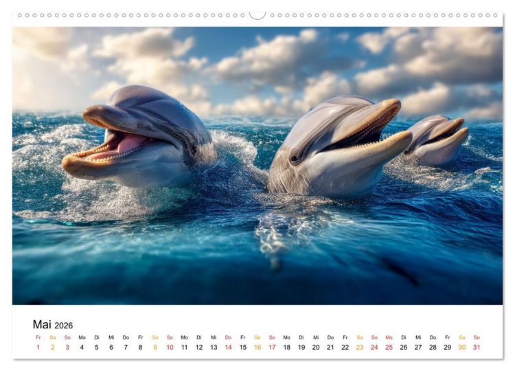 Produktbild: Delfine - Wellen K&uuml;nstler (hochwertiger Premium Wandkalender 2026 DIN A2 quer), Kunstdruck in Hochglanz