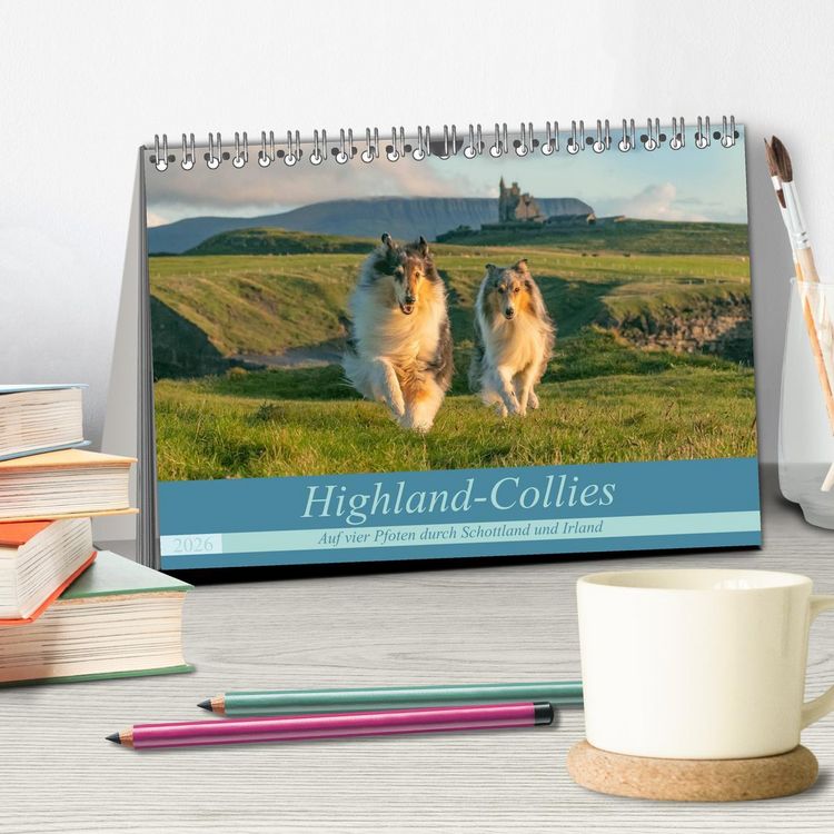 Produktbild: Highland-Collies - Auf vier Pfoten durch Schottland und Irland (Tischkalender 2026 DIN A5 quer), CALVENDO Monatskalender