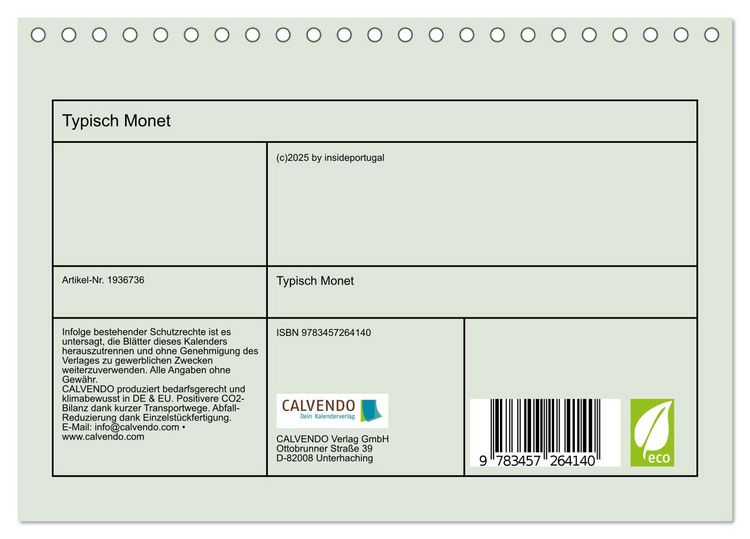Produktbild: Typisch Monet (Tischkalender 2026 DIN A5 quer), CALVENDO Monatskalender