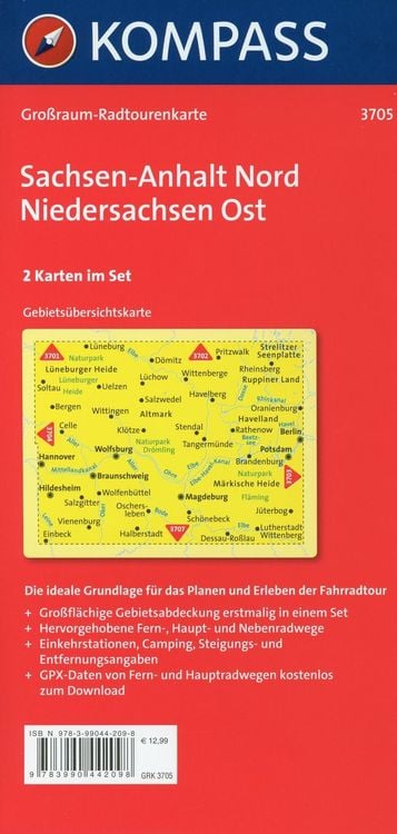 Produktbild: KOMPASS Gro&szlig;raum-Radtourenkarte 3705 Sachsen-Anhalt Nord - Niedersachsen Ost 1:125.000