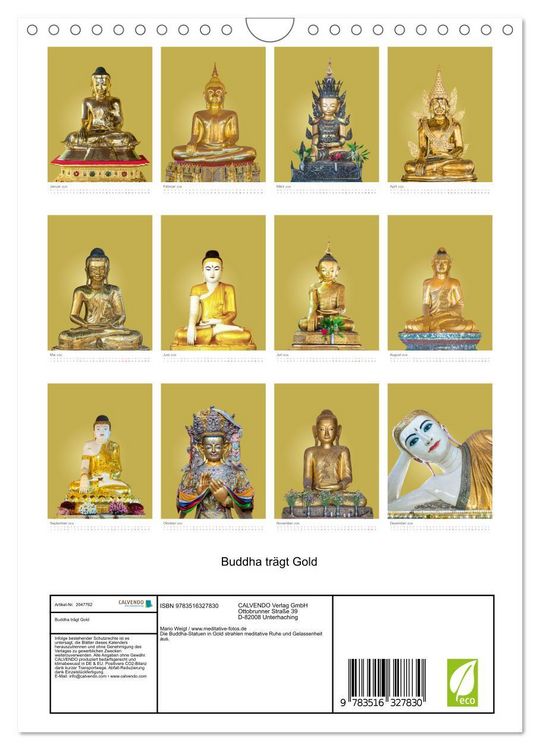 Produktbild: Buddha tr&auml;gt Gold (Wandkalender 2026 DIN A4 hoch), CALVENDO Monatskalender