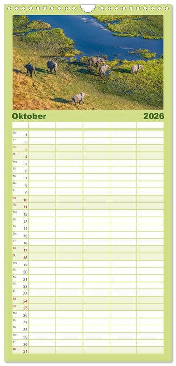 Produktbild: Familienplaner 2026 - Okavango! Atemberaubende Natursch&ouml;nheit im gr&ouml;&szlig;ten Binnendelta der Welt mit 5 Spalten (Wandkalender, 21 x 45 cm) CALVENDO
