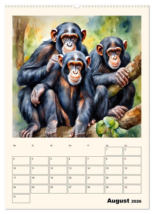 Produktbild: Schimpansen & Gorillas (Wandkalender 2026 DIN A2 hoch), CALVENDO Monatskalender