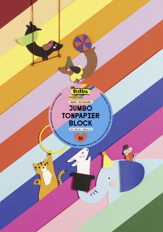 Produktbild: Folia Riesen-Tonpapierblock, 24x34cm, 50 Blatt, 25-farbig sortiert