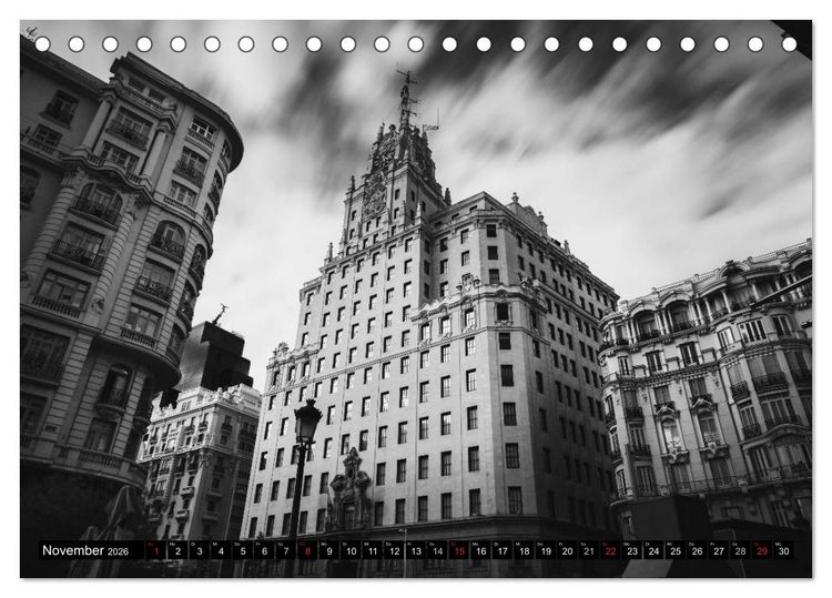 Produktbild: Madrid - Schwarz-Wei&szlig; Impressionen (Tischkalender 2026 DIN A5 quer), CALVENDO Monatskalender