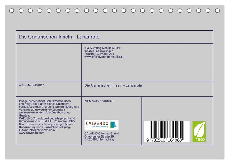 Produktbild: Die Canarischen Inseln - Lanzarote (Tischkalender 2026 DIN A5 quer), CALVENDO Monatskalender
