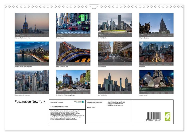 Produktbild: Faszination New York (Wandkalender 2026 DIN A3 quer), CALVENDO Monatskalender