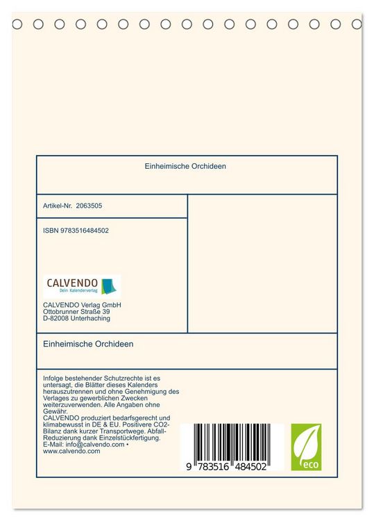 Produktbild: Einheimische Orchideen (Tischkalender 2026 DIN A5 hoch), CALVENDO Monatskalender