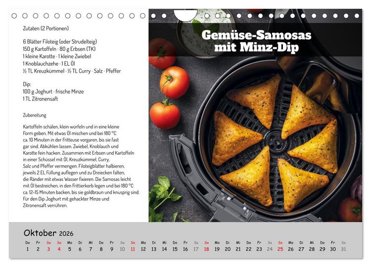 Produktbild: Rezepte f&uuml;r die Hei&szlig;luftfritteuse - vegetarisch, schnell und einfach (Wandkalender 2026 DIN A4 quer), CALVENDO Monatskalender