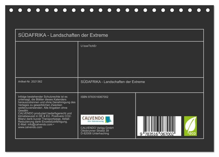 Produktbild: S&Uuml;DAFRIKA - Landschaften der Extreme (Tischkalender 2026 DIN A5 quer), CALVENDO Monatskalender