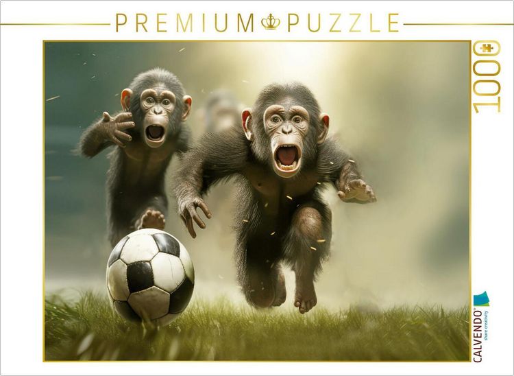Produktbild: CALVENDO Puzzle Babyaffen im Fussballfieber | 1000 Teile Lege-Gr&ouml;&szlig;e 64x48cm Foto-Puzzle f&uuml;r gl&uuml;ckliche Stunden