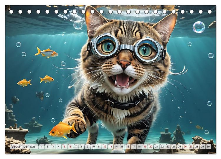 Produktbild: Katzen unter Wasser (Tischkalender 2026 DIN A5 quer), CALVENDO Monatskalender