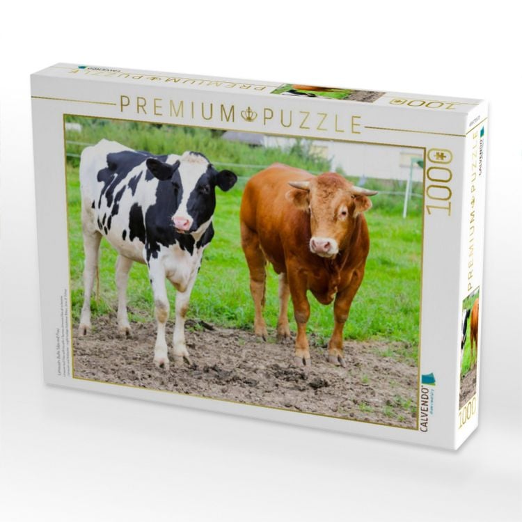 Produktbild: CALVENDO Puzzle Limousin-Bulle Silas mit Frau | 1000 Teile Lege-Gr&ouml;&szlig;e 64x48cm Foto-Puzzle f&uuml;r gl&uuml;ckliche Stunden