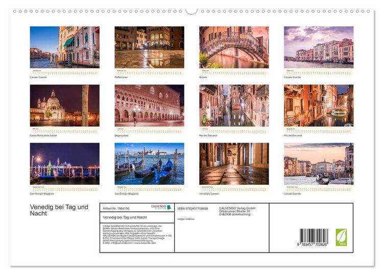 Produktbild: Venedig bei Tag und Nacht (hochwertiger Premium Wandkalender 2026 DIN A2 quer), Kunstdruck in Hochglanz