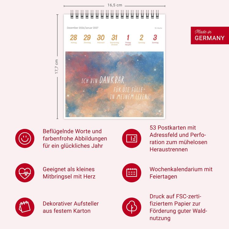 Produktbild: Ich bin einzigartig und wertvoll Premium-Postkartenkalender 2027 - 53 Affirmationskarten f&uuml;r das Jahr