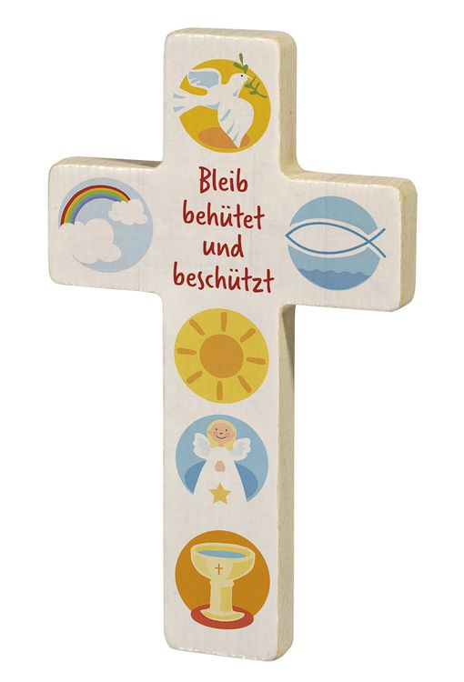 Produktbild: Holzkreuz &raquo;Bleib beh&uuml;tet und besch&uuml;tzt&laquo;