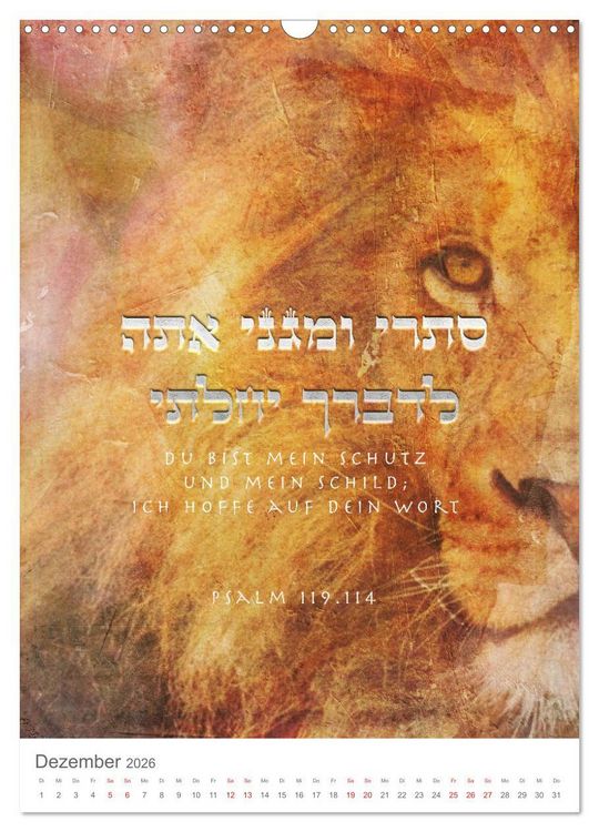 Produktbild: Psalmen Tehilim Hebr&auml;isch - Deutsch (Wandkalender 2026 DIN A3 hoch), CALVENDO Monatskalender