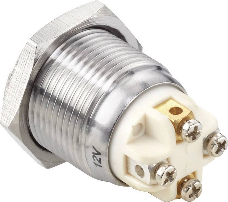 Produktbild: TRU COMPONENTS TC-7494688 TC-GQ16F-10E/L/R/12V/S Vandalismusgesch&uuml;tzter Drucktaster 48 V/DC 2 A 1 x Aus/(Ein) tastend Rot IP65 1 St.