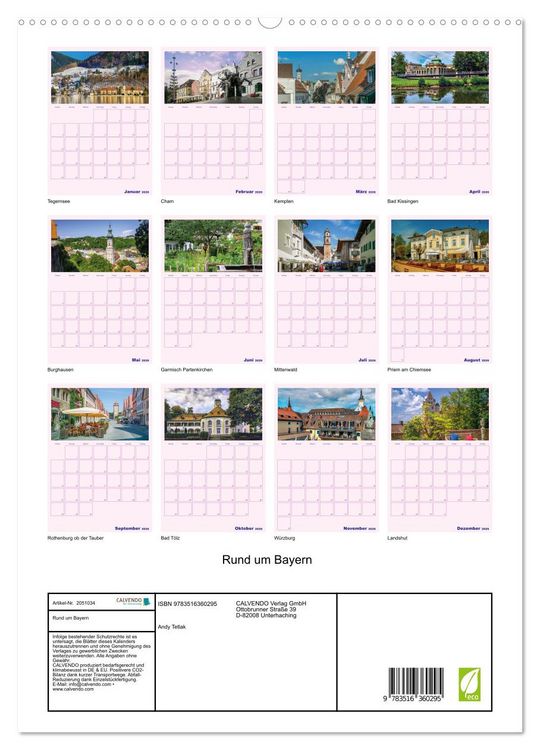 Produktbild: Rund um Bayern (Wandkalender 2026 DIN A2 hoch), CALVENDO Monatskalender