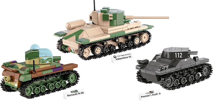 Produktbild: COBI Historical Collection 2740 - Renault R35, Valentine IX, Panzer I, Bausatz 1:48, 595 Klemmbausteine