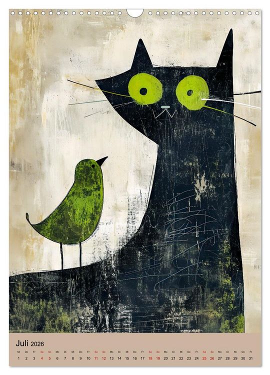 Produktbild: Lustige Katzen-Karikaturen - Minimalistischer Spa&szlig; mit Maus, Vogel und Co (Wandkalender 2026 DIN A3 hoch), CALVENDO Monatskalender