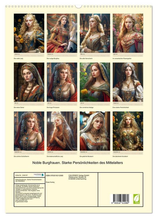 Produktbild: Noble Burgfrauen. Starke Pers&ouml;nlichkeiten des Mittelalters (hochwertiger Premium Wandkalender 2026 DIN A2 hoch), Kunstdruck in Hochglanz