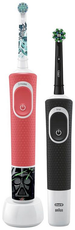 Produktbild: Oral-B D103 Black + D100 Star Wars D103.413.3-D100.410.2K Elektrische Kinderzahnb&uuml;rste Rotierend/Oszilierend Rot/Wei&szlig;, Schwarz/Wei&szlig;