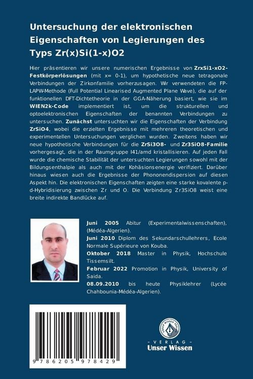 Produktbild: Untersuchung der elektronischen Eigenschaften von Legierungen des Typs Zr(x)Si(1-x)O2