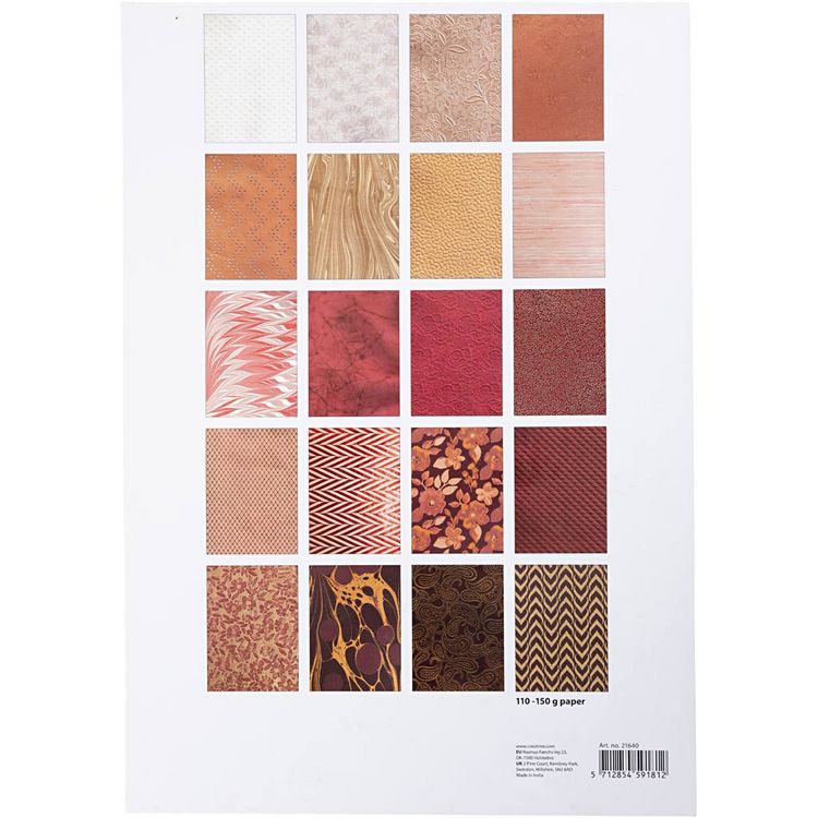 Produktbild: Creativ Company B&uuml;ttenpapier, A4, Blatt 210x297 mm, 110-150 g, Natur, Rotbraun, 20 Blatt
