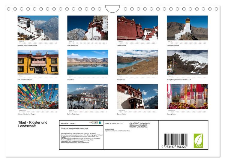 Produktbild: Tibet - Kloster und Landschaft (Wandkalender 2026 DIN A4 quer), CALVENDO Monatskalender